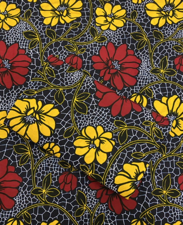 Exclusive Floral Design Ankara Wax Print- Blue, White, Red, Yellow