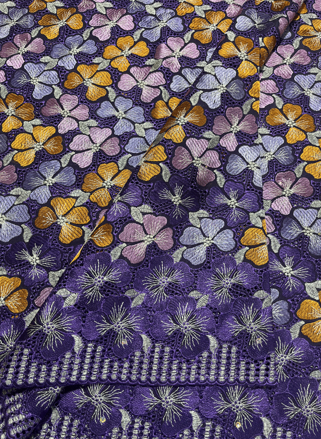 Multi-Color Cotton Swiss Voile Lace- Purple, Lilac, Gold, Orange, Silver