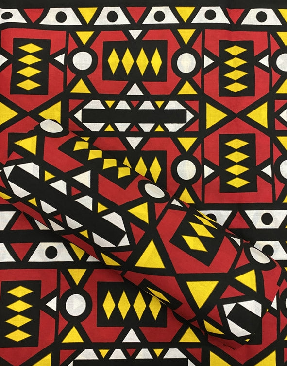 African Fabric Samakaka Angola Wax- Red & Yellow