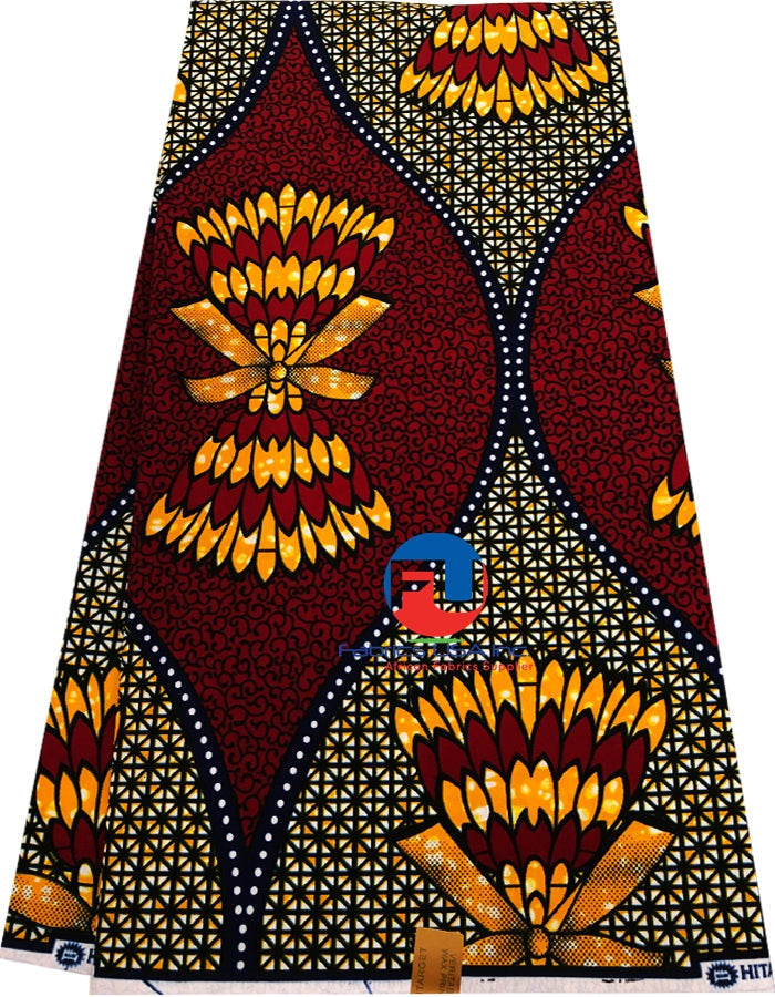 African WAx Print- Red, Yellow, Black, Brown