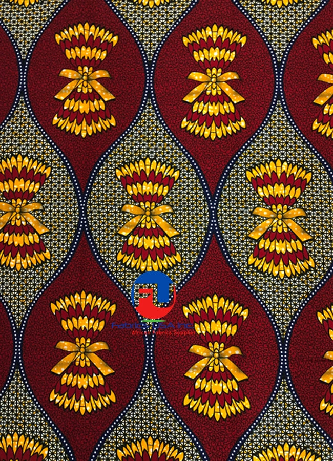 African WAx Print- Red, Yellow, Black, Brown