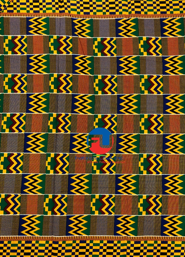 Kente Prtint Fabric; Green, Yellow, Blue