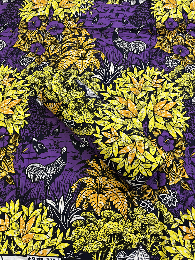 Super Wax Ankara Print Fabric- Chicken Farm-Purple