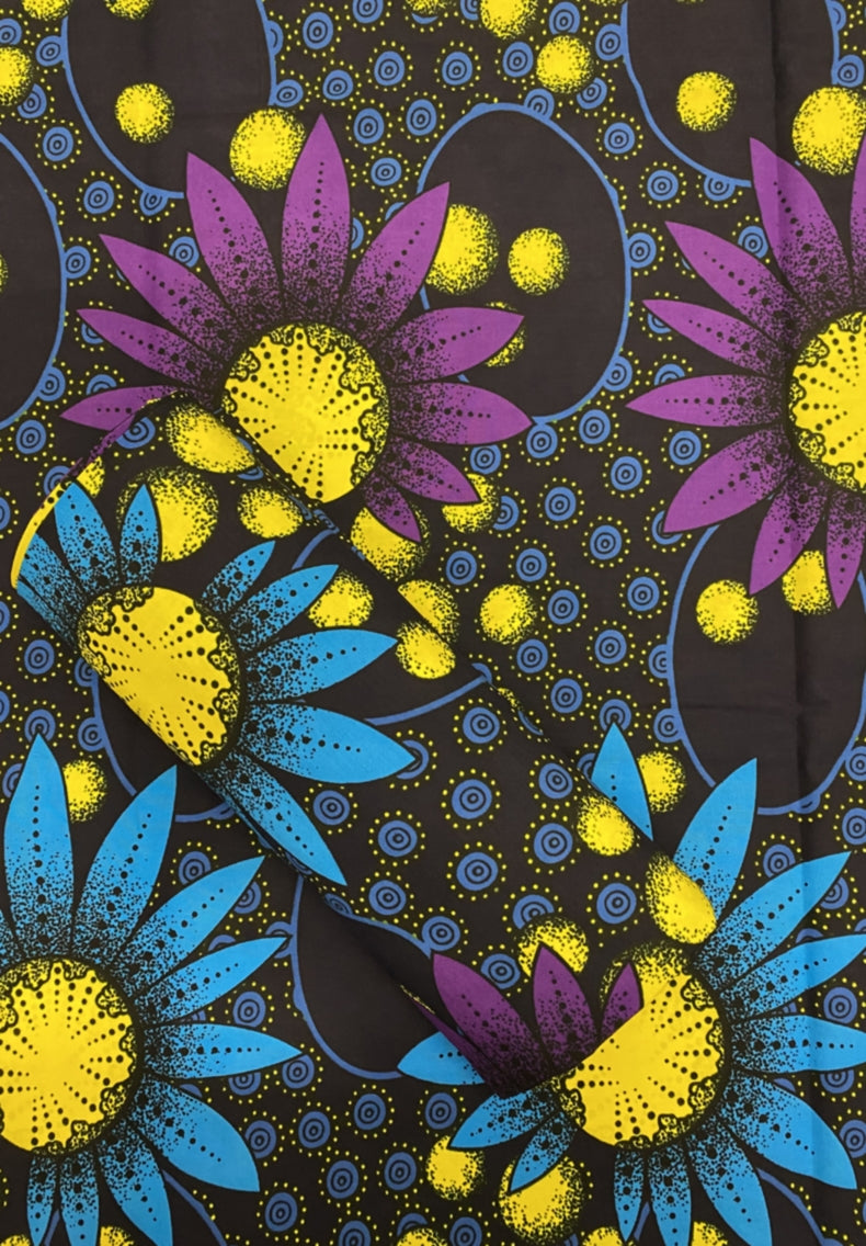 Cotton Ankara Floral Wax African - Purple, Blue, Yellow