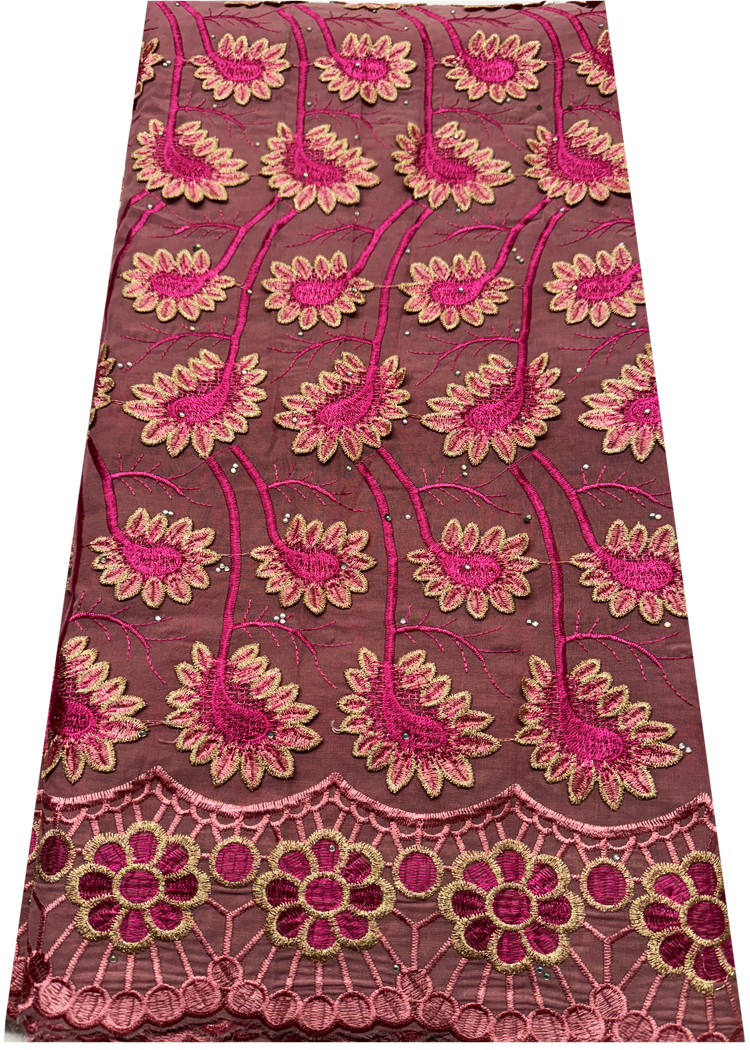 High End Super Quality Swiss Voile Lace-Pink, Light-Pink , Metallic Thread Gold- 3D