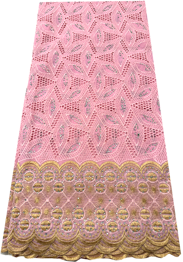 Nigerian Baby Pink and Gold Voile Cotton Lace