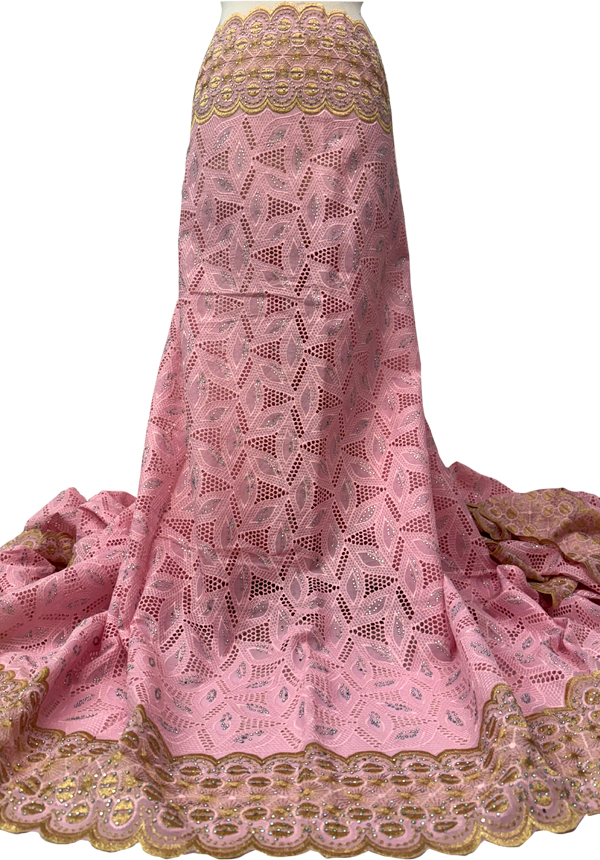 Nigerian Baby Pink and Gold Voile Cotton Lace