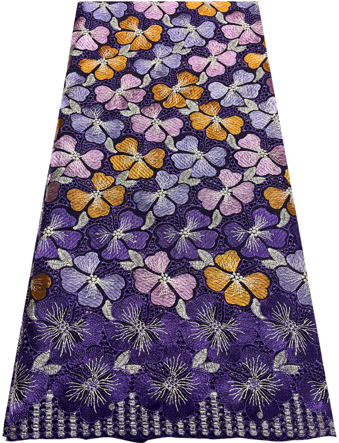 Multi-Color Cotton Swiss Voile Lace- Purple, Lilac, Gold, Orange, Silver