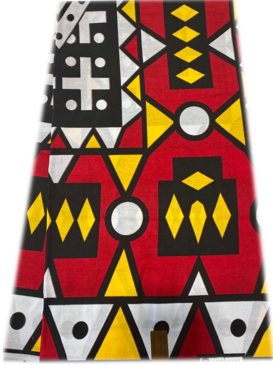 African Fabric Samakaka Angola Wax - Red & Yellow