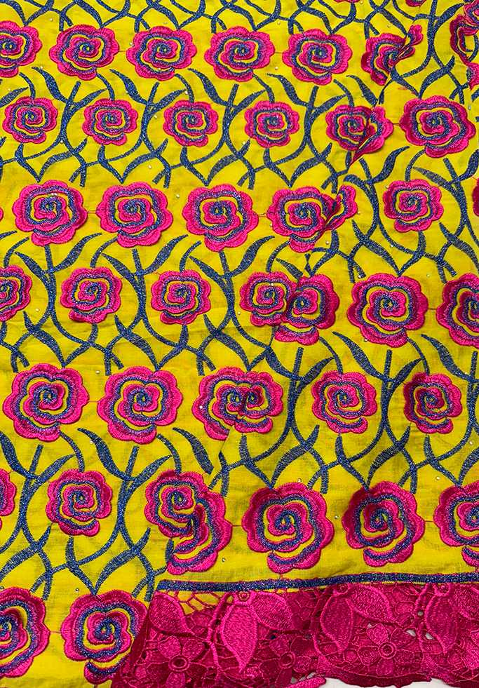 Pink, Yellow, Azure-Blue - Swiss Cotton Voile Lace