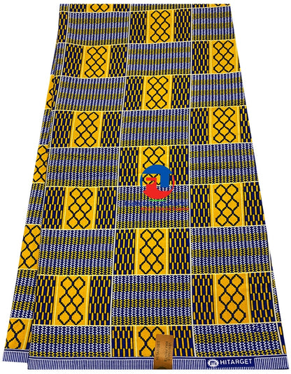 African Kente Cloth;  Yellow, Blue, White