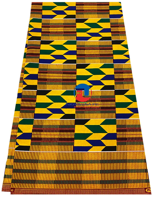 Kente Cloth Fabric; Golden Yellow, Green, Blue, Green