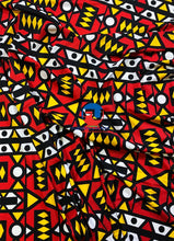 Load image into Gallery viewer, African Print Fabric  in Nylon Spandex  4 Way Stretch  Fabric - Samakaka Design- Red, Yellow, White, Black
