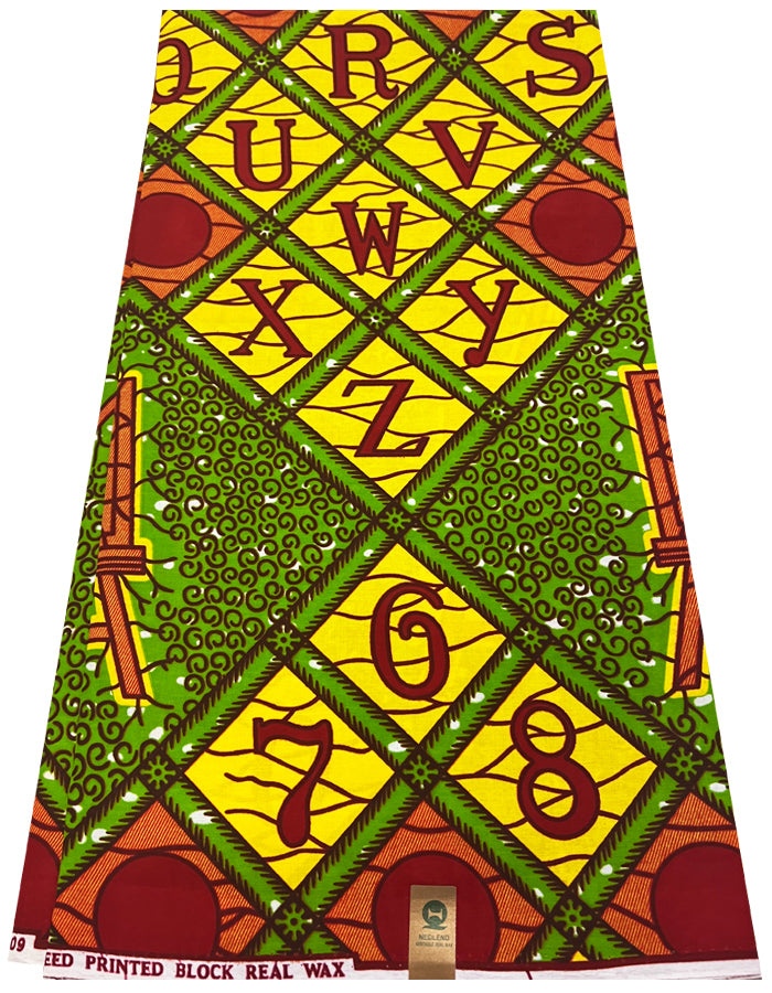 Book of Life- ABC African Wax Print- Apple-Green, Red-Orange, Yellow, White