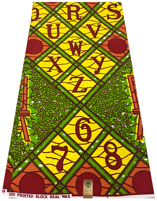 Book of Life- ABC African Wax Print- Apple-Green, Red-Orange, Yellow, White