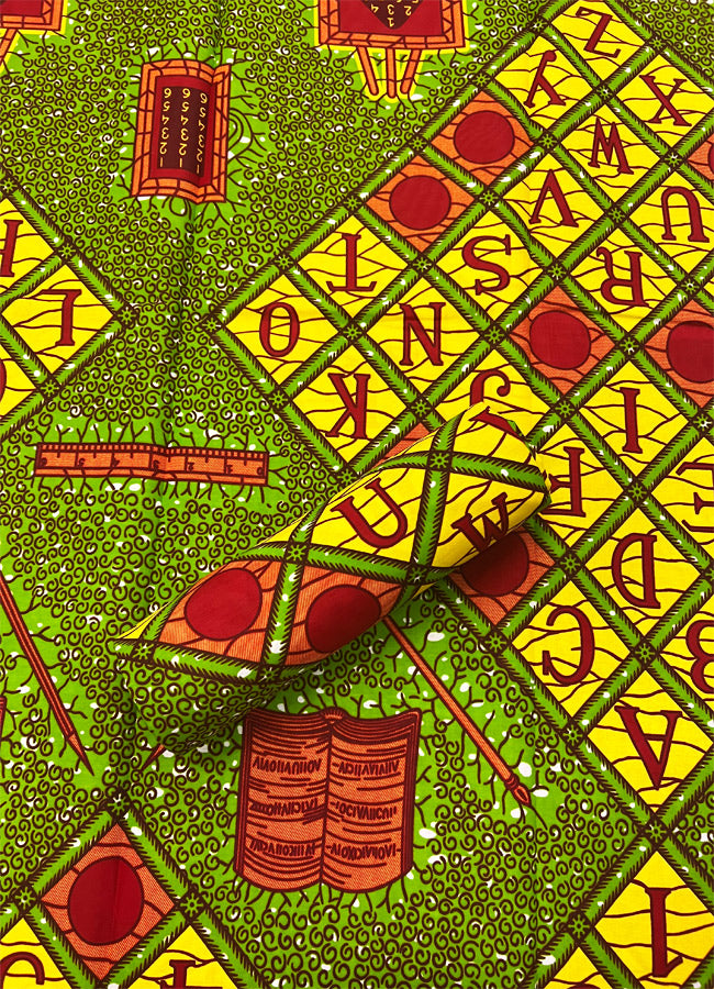 Book of Life- ABC African Wax Print- Apple-Green, Red-Orange, Yellow, White