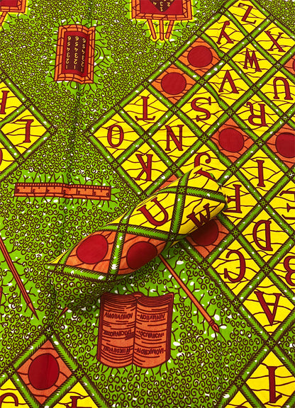 Book of Life- ABC African Wax Print- Apple-Green, Red-Orange, Yellow, White