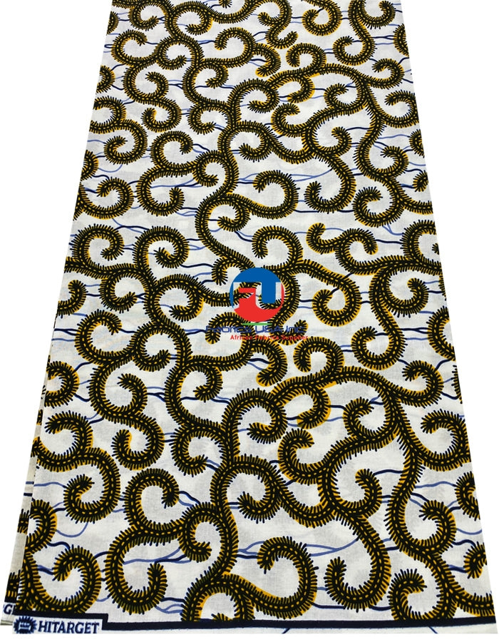 African Wax Print- Macaroni-White,Yellow,Black