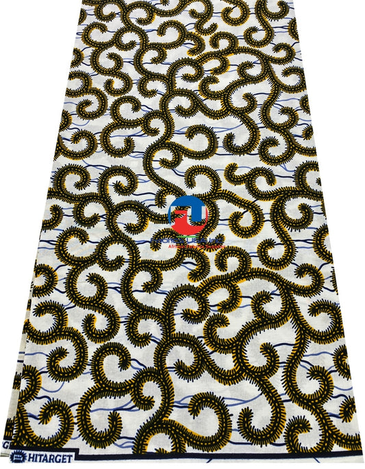 African Wax Print- Macaroni-White,Yellow,Black