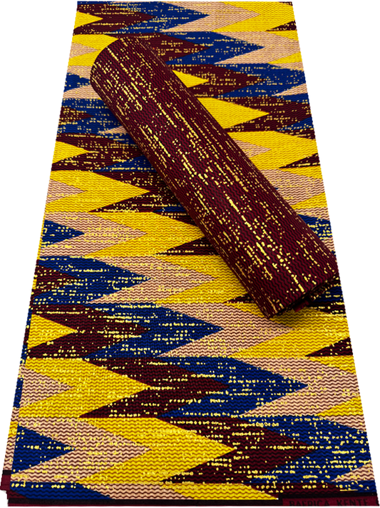 African Metallic Gold Kente Prints in Authentic Design- Metallic Gold,yellow, Burgundy, Royal-blue, Peach