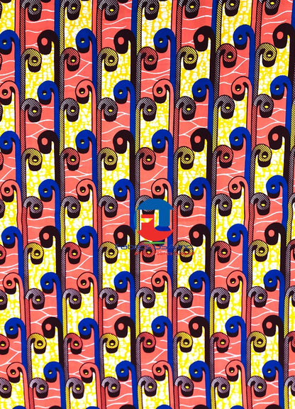 African Wax Print ;Peach, Blue, Orange