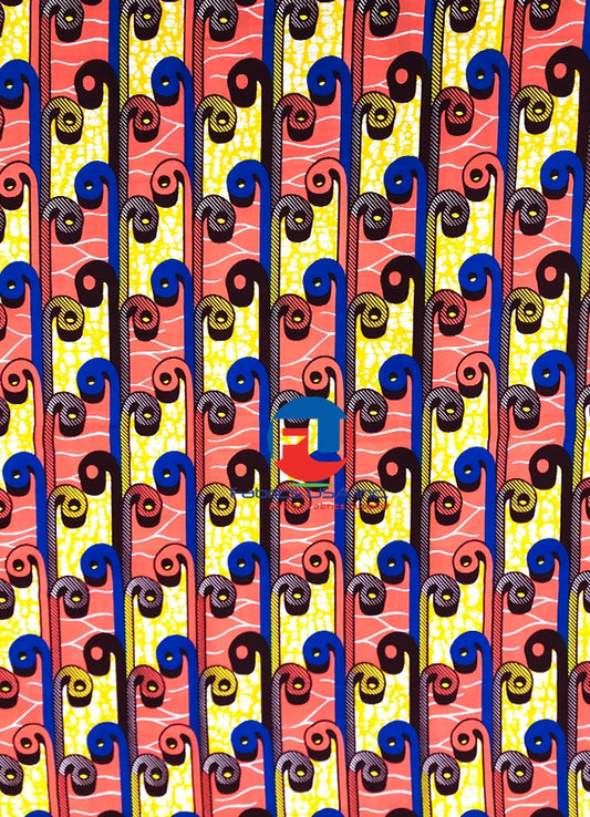 African Wax Print ;Peach, Blue, Orange