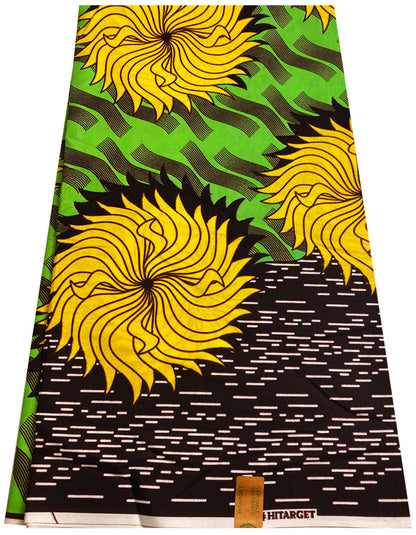 Swirl Pattern- Yellow Lime-Green Burgundy in African Ankara Wax Print