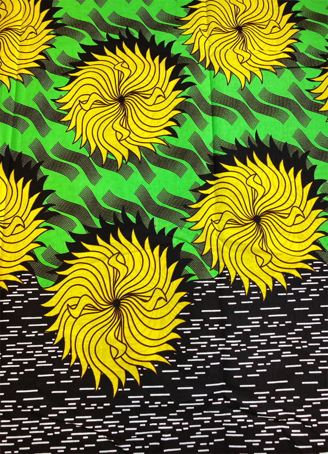 Swirl Pattern- Yellow Lime-Green Burgundy in African Ankara Wax Print