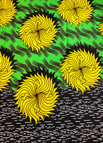 Swirl Pattern- Yellow Lime-Green Burgundy in African Ankara Wax Print