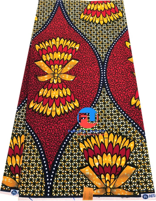 African Wax Print- Red, Yellow-Gold, Black