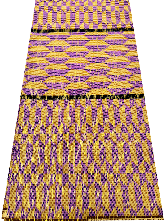 African Metallic Gold Kente Prints in Authentic Design- Metallic Gold,lilac, Black, Beige