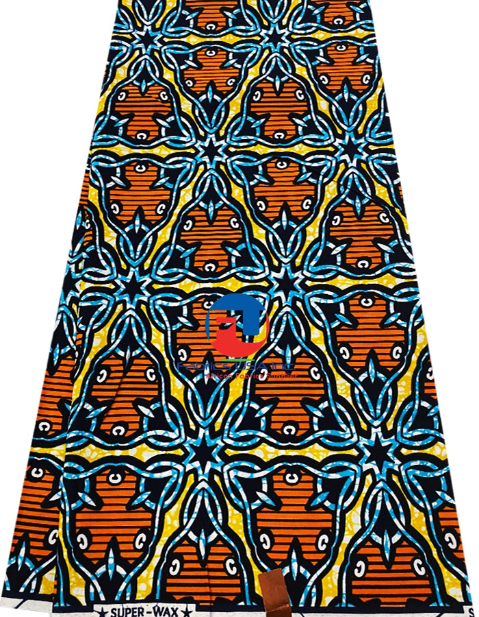African Hollandais Print; Blue,Orange,Black, Burn-Orange,Teal-Blue,White