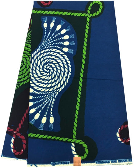 African Print Fabric; Blue, Cream, Mint Green, Army Green