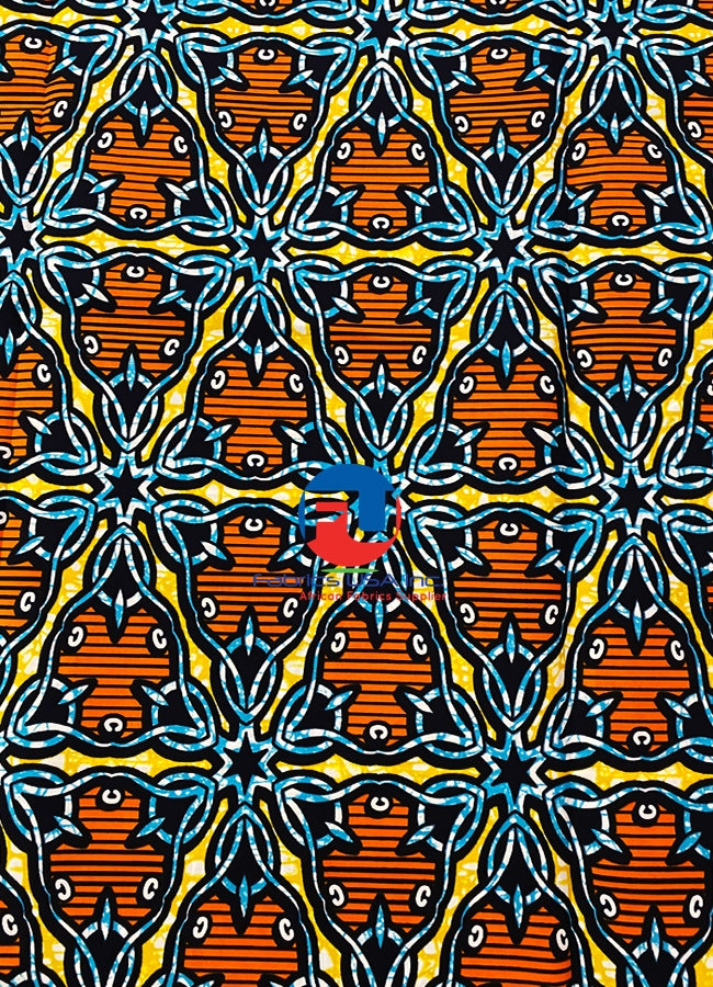 African Hollandais Print; Blue,Orange,Black, Burn-Orange,Teal-Blue,White