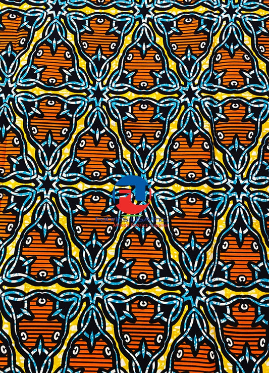 African Hollandais Print; Blue,Orange,Black, Burn-Orange,Teal-Blue,White