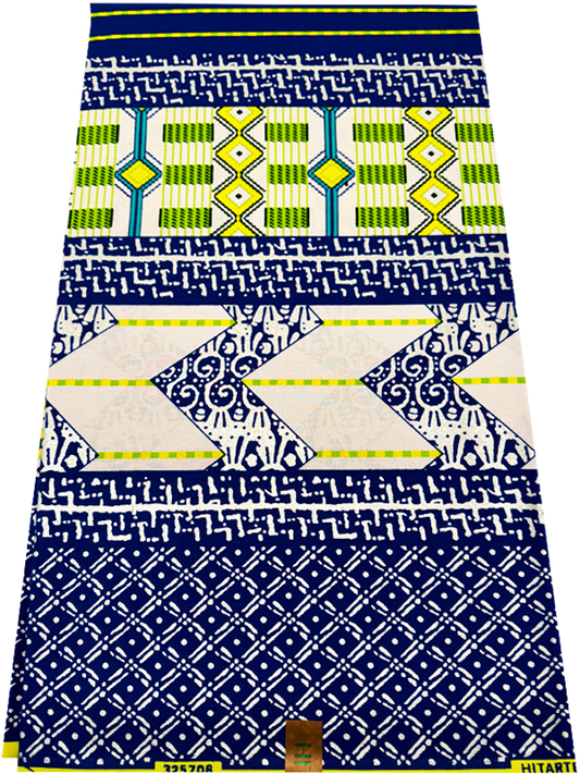 African Metallic Silver  Kente Prints in Authentic Design- Metallic Silver , Azure-Blue, Lime-Green, Yellow, White, Green , Teal-Blue
