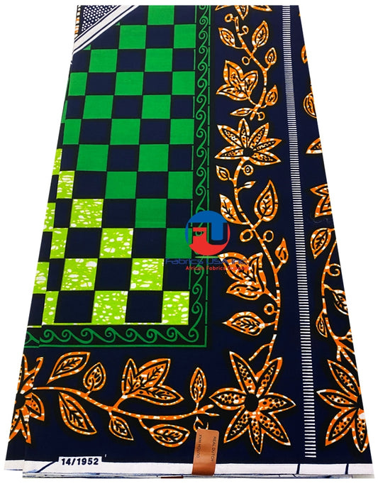 Veritable  Blocks Prints Ankara - Green,  Burnt-Orange, Lime-Green, Dark-Blue
