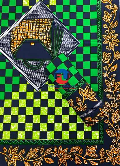 Veritable  Blocks Prints Ankara - Green,  Burnt-Orange, Lime-Green, Dark-Blue