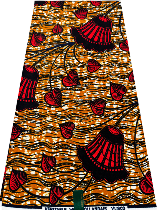 Hollandais Print- Red, Black, White, Dark-Blue, Golden-Brown