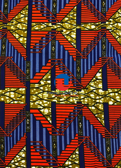 Guaranteed Wax  Block Prints Hi-Target- Blue, Red, Light-Gold