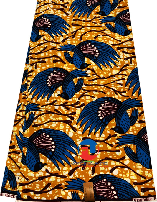 African Wax Print- Bird-Teal-Blue/ Brown