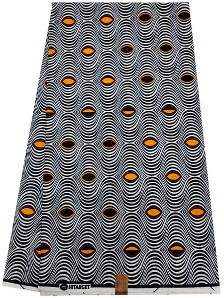 African Wax print- Yellow-gold , White, Dark-Blue, Red