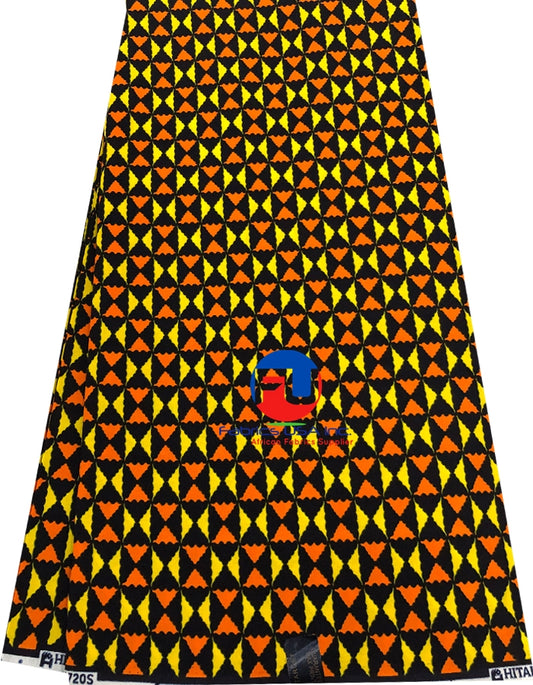 African Wax Print in Yellow , Orange & Black