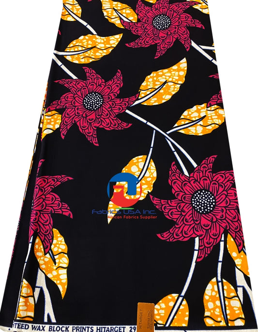 Exclusive Hitarget Wax Print- Flower-Magenta,White,Dark-Blue, Amber-Orange
