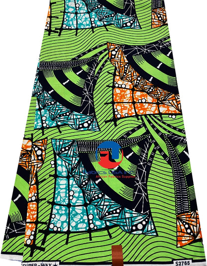 African Hollandais Print;Lime-Green,Teal-Green,Burn-Orange,White,Black,Dark-Blue