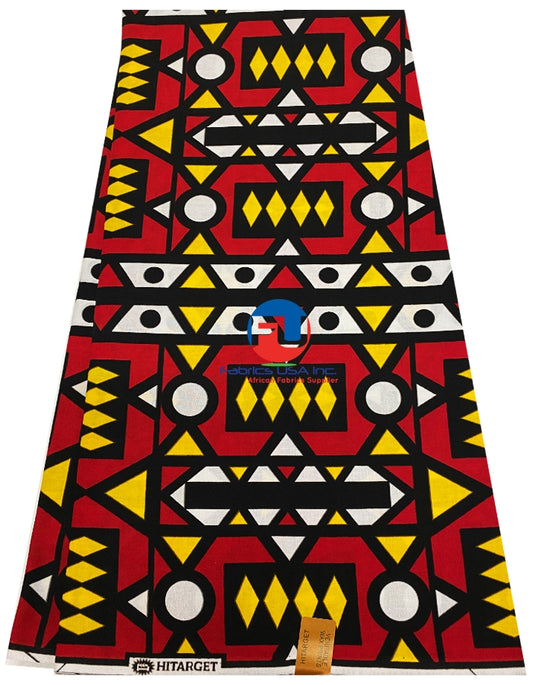 Samakaka Ankara Exclusive Design- By the Yard-Red, Black, Yellow, White