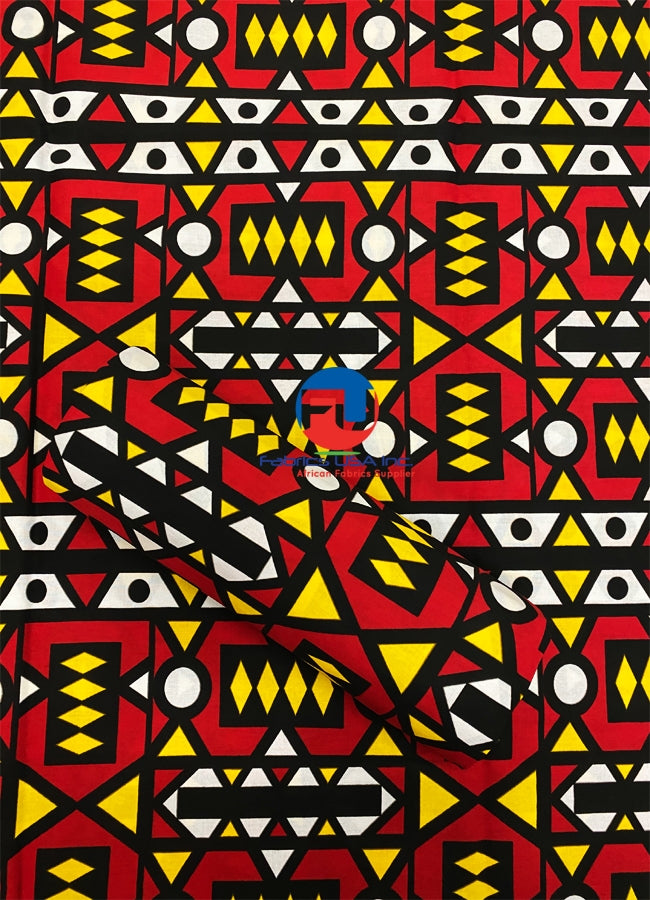 Samakaka Ankara Exclusive Design- By the Yard-Red, Black, Yellow, White