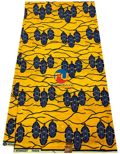 Ankara Print Fabric - Yellow, Blue, White