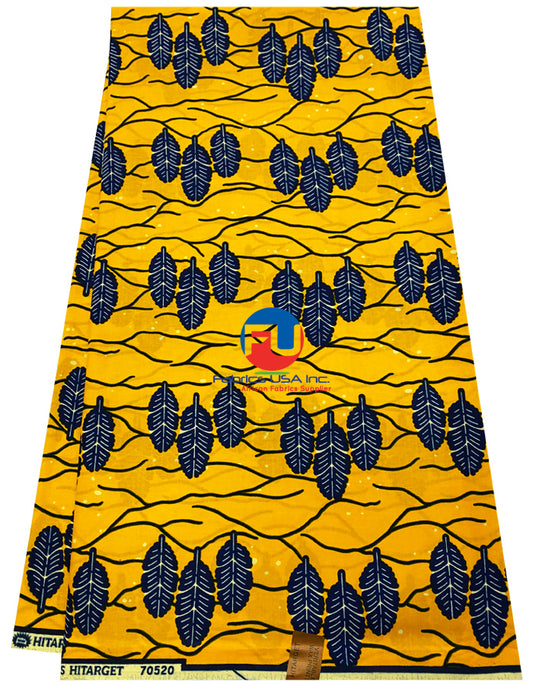Ankara Print Fabric - Yellow, Blue, White