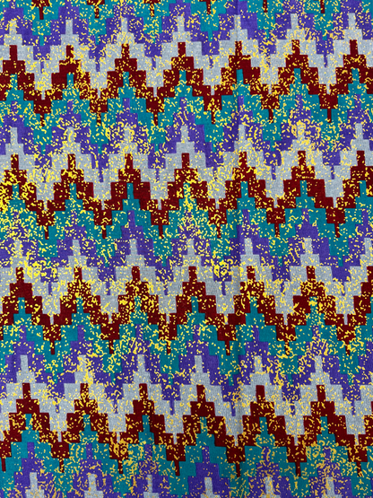 African Metallic Gold Kente Prints in Authentic Design- Metallic Gold, Sky-blue, Lilac, Dark-red